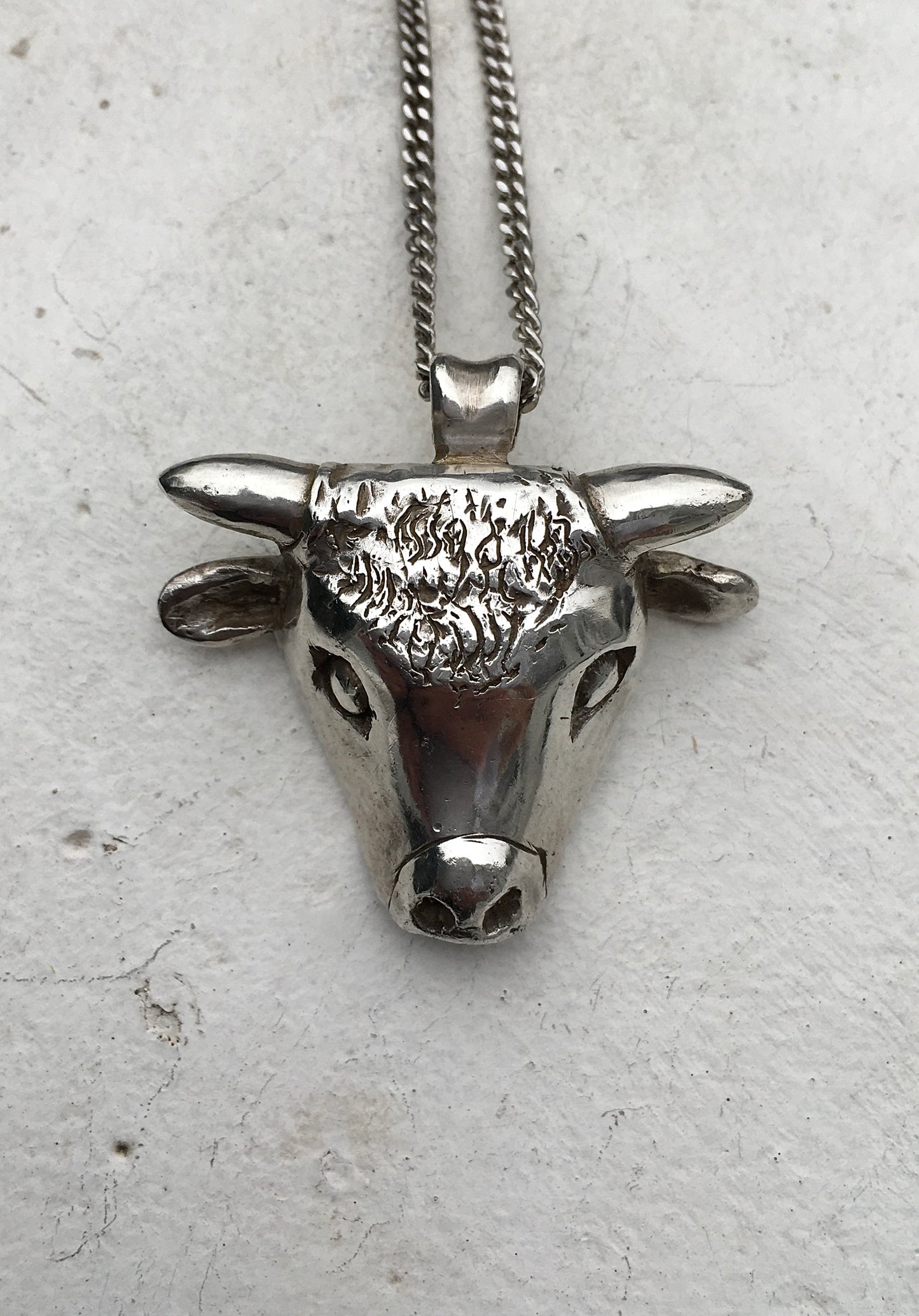 Vintage Sterling Silver Bull’s Head Pendant