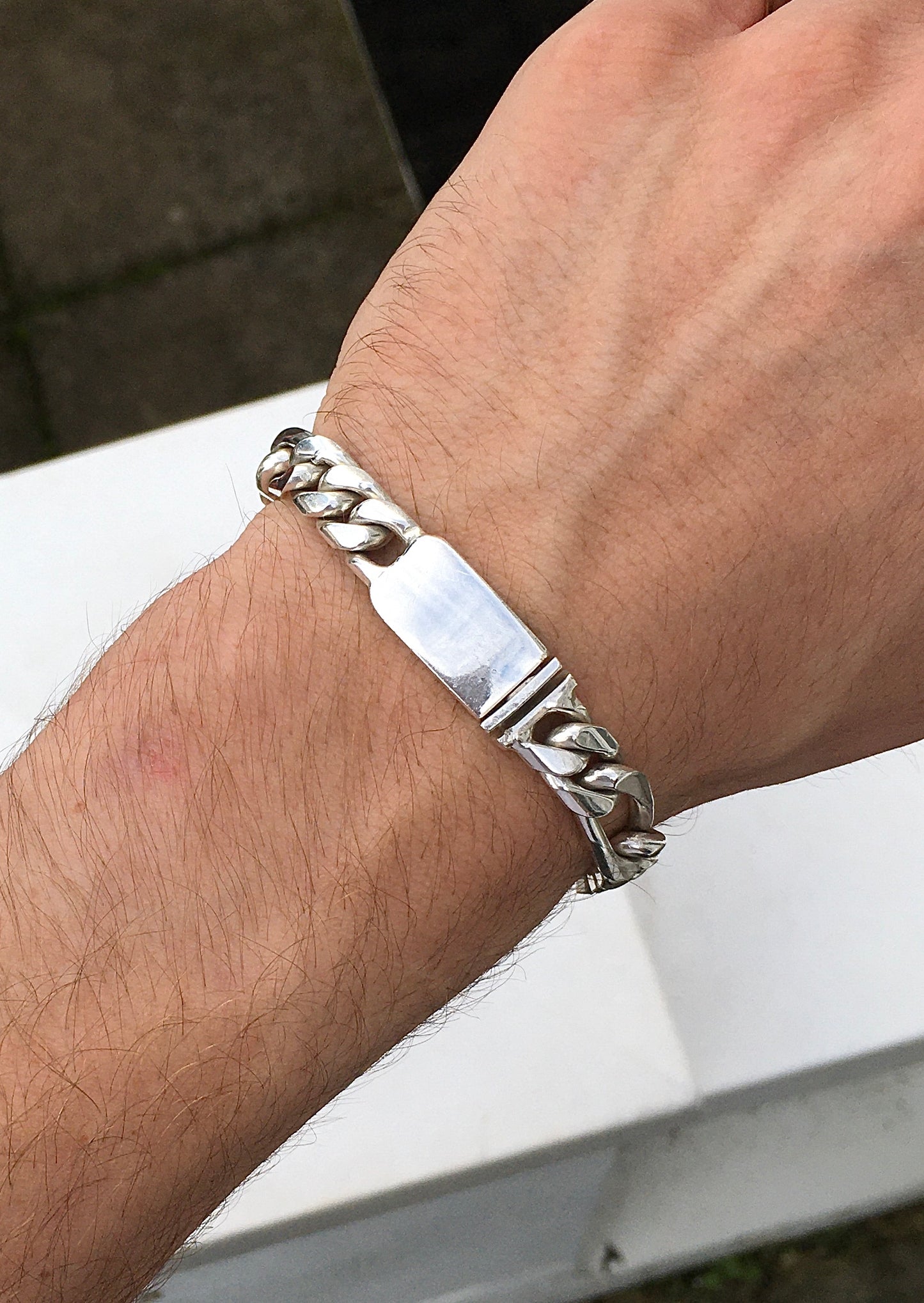 Sterling Silver Figaro Identity Bracelet