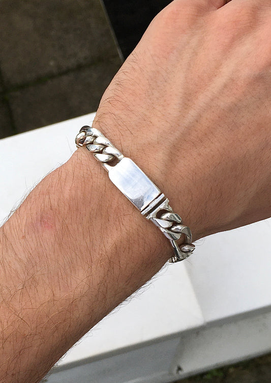 Sterling Silver Figaro Identity Bracelet