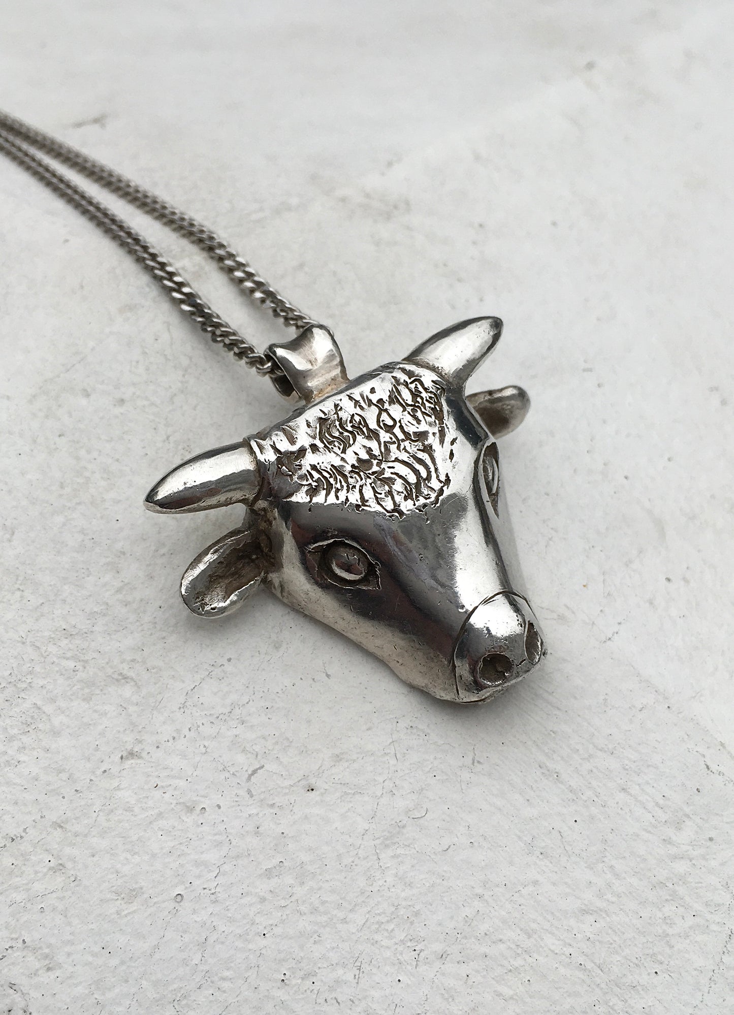 Vintage Sterling Silver Bull’s Head Pendant