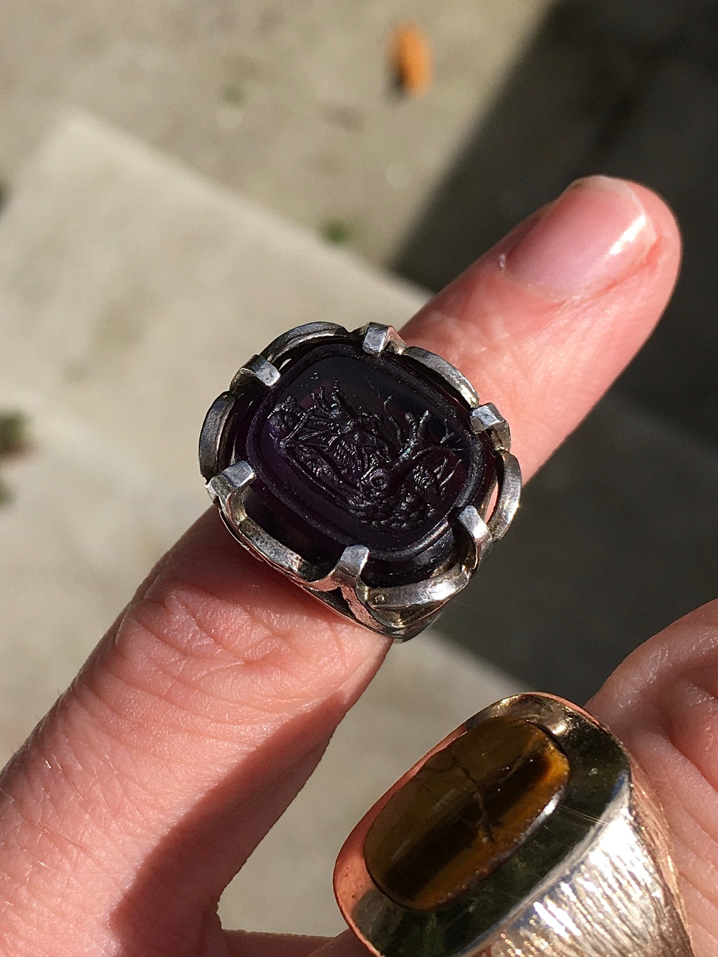 Vintage Silver Amethyst Intaglio Seal Ring