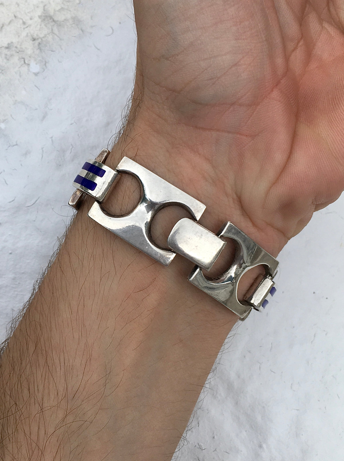 Vintage 1970s Sterling Silver Enamel Bracelet