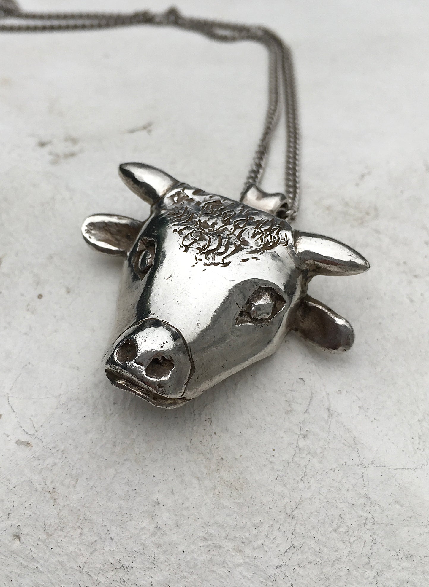 Vintage Sterling Silver Bull’s Head Pendant