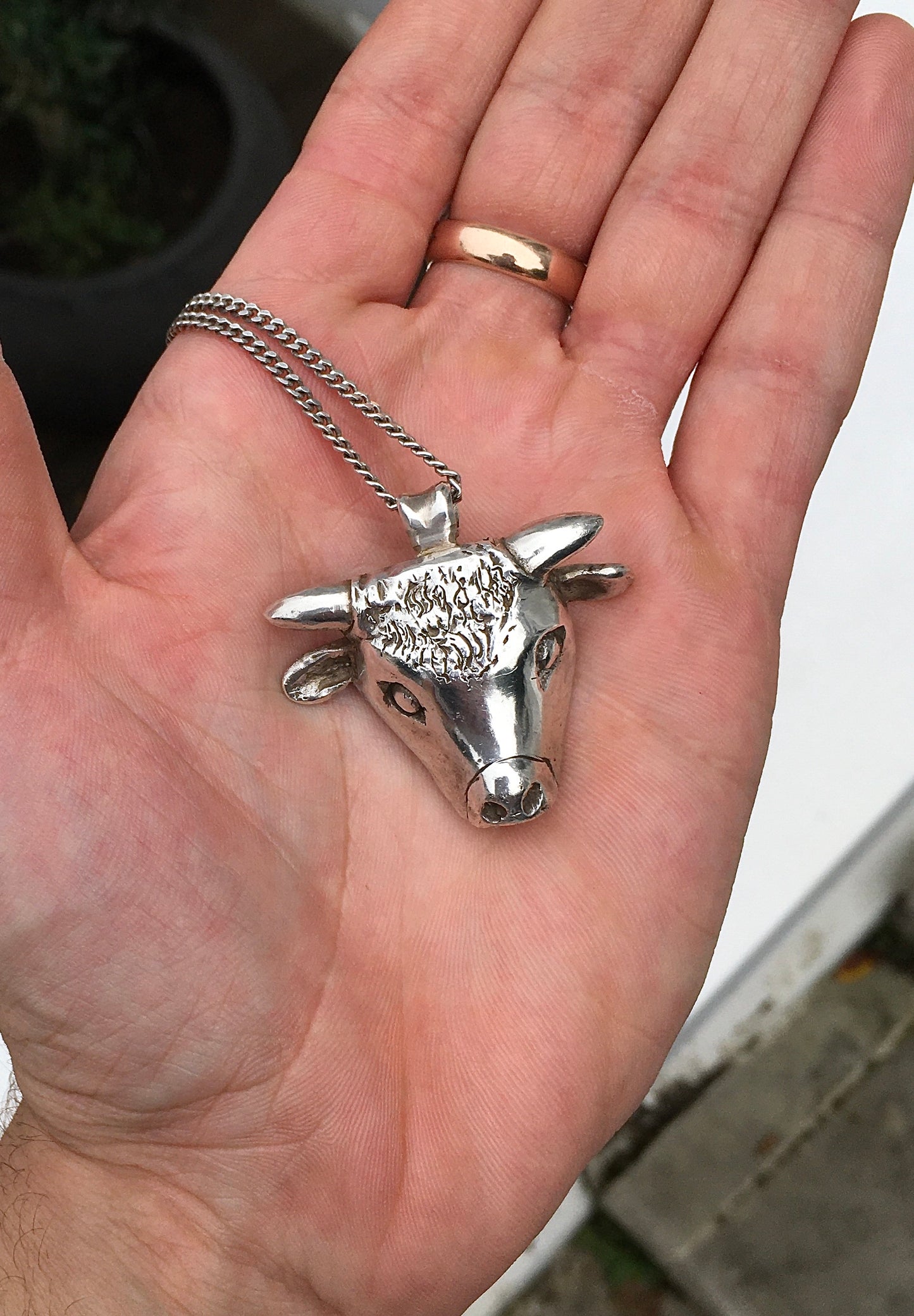 Vintage Sterling Silver Bull’s Head Pendant