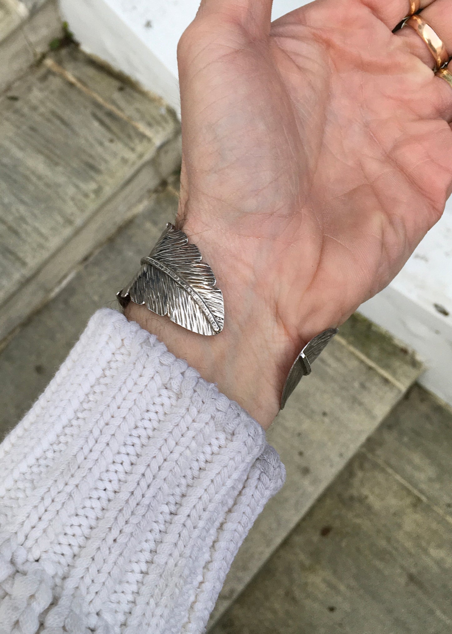 Sterling Silver Feather Bangle