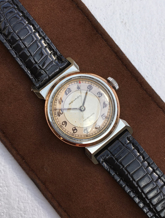 Vintage 1930s Steel & Rose Gold Movado