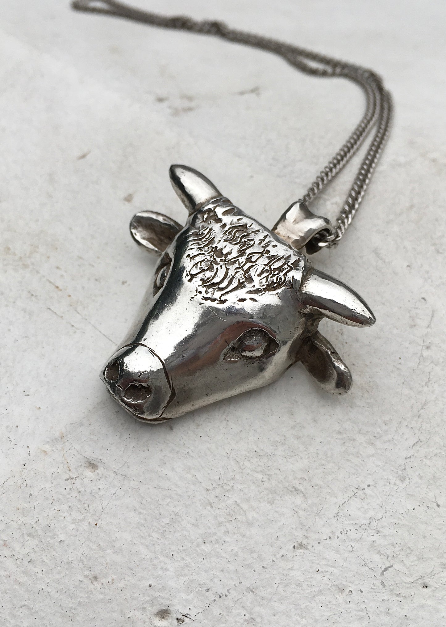 Vintage Sterling Silver Bull’s Head Pendant