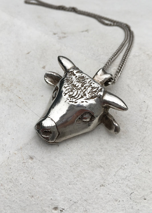 Vintage Sterling Silver Bull’s Head Pendant