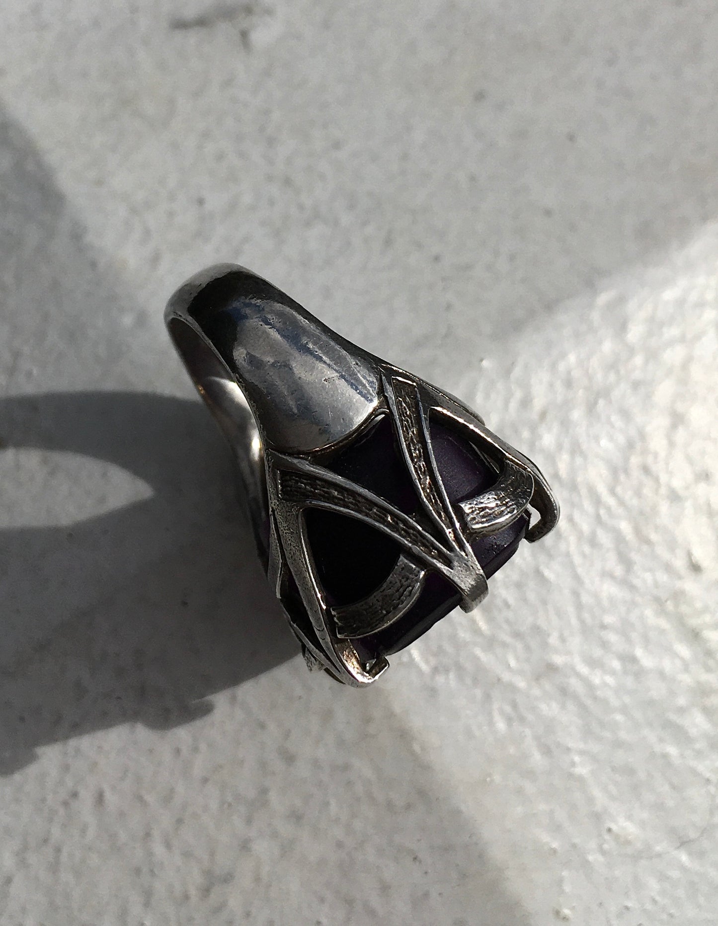Vintage Silver Amethyst Intaglio Seal Ring