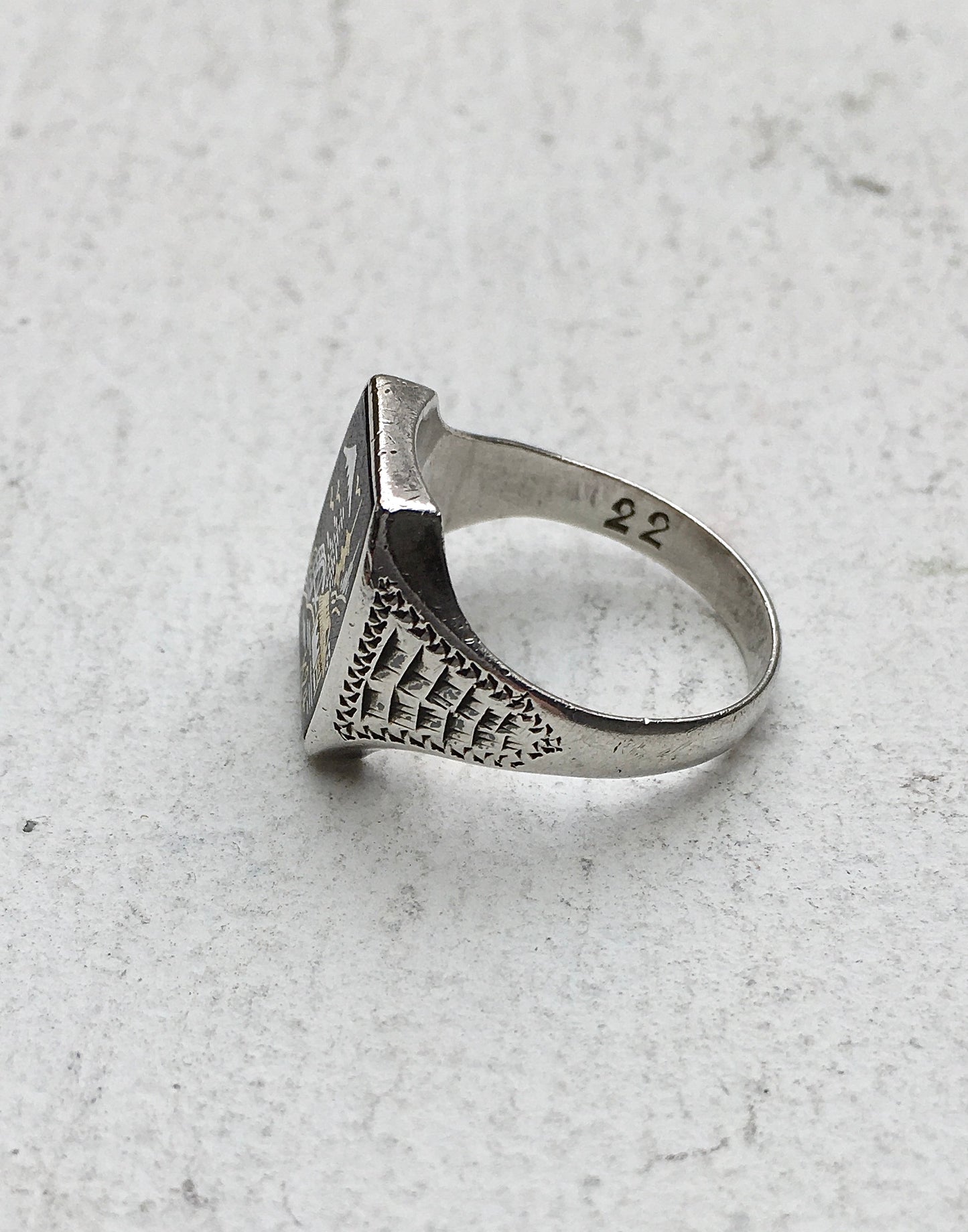 Vintage Silver Japanese Damascene Ring