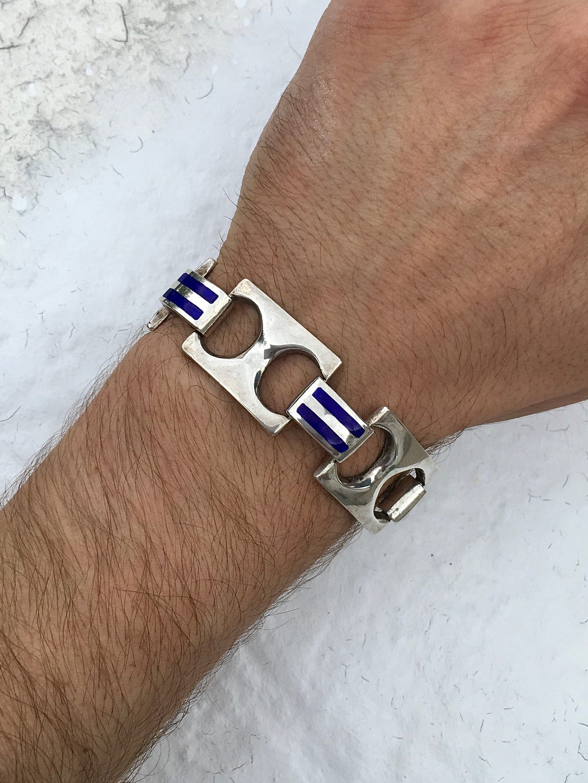 Vintage 1970s Sterling Silver Enamel Bracelet