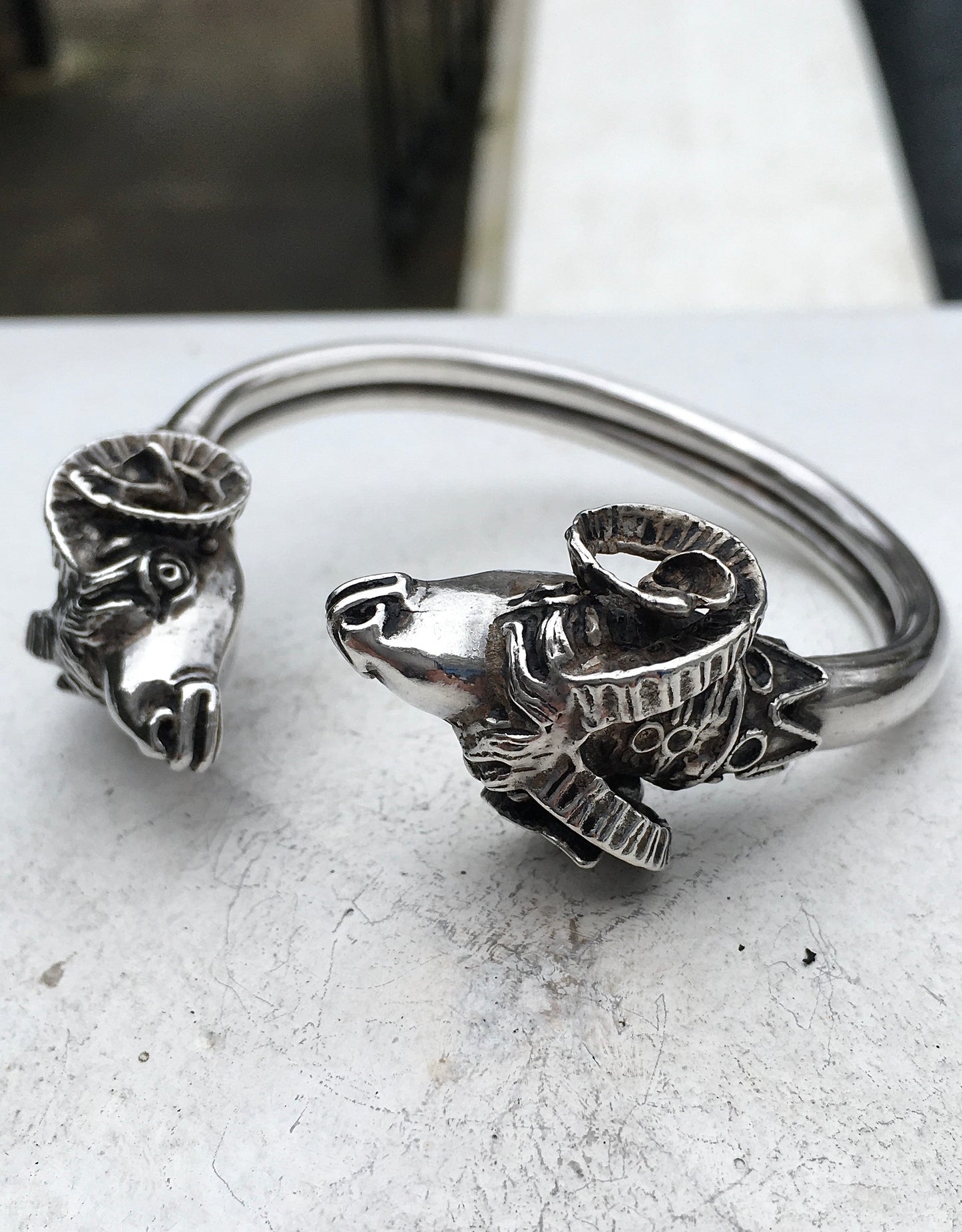 Vintage Sterling Silver Ram’s Head Bangle