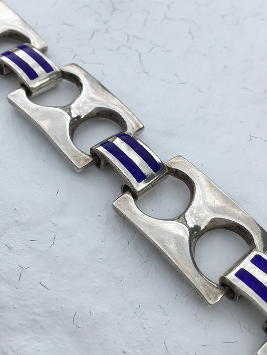 Vintage 1970s Sterling Silver Enamel Bracelet