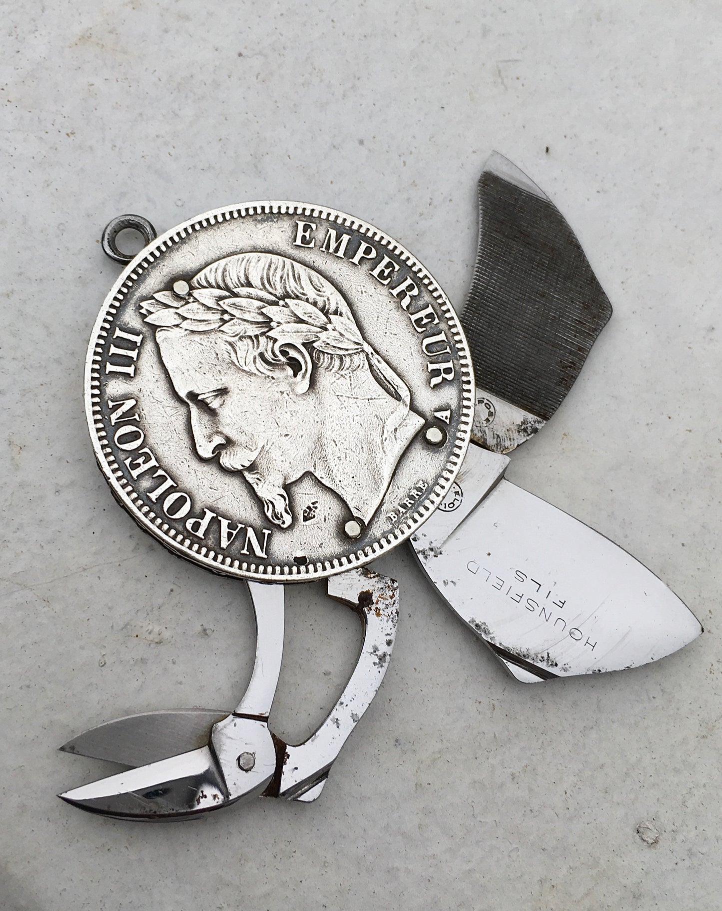 Silver Eloi Pernet 5 Franc Coin Knife
