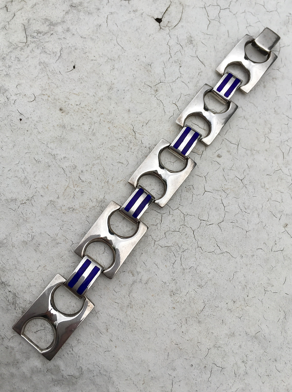 Vintage 1970s Sterling Silver Enamel Bracelet
