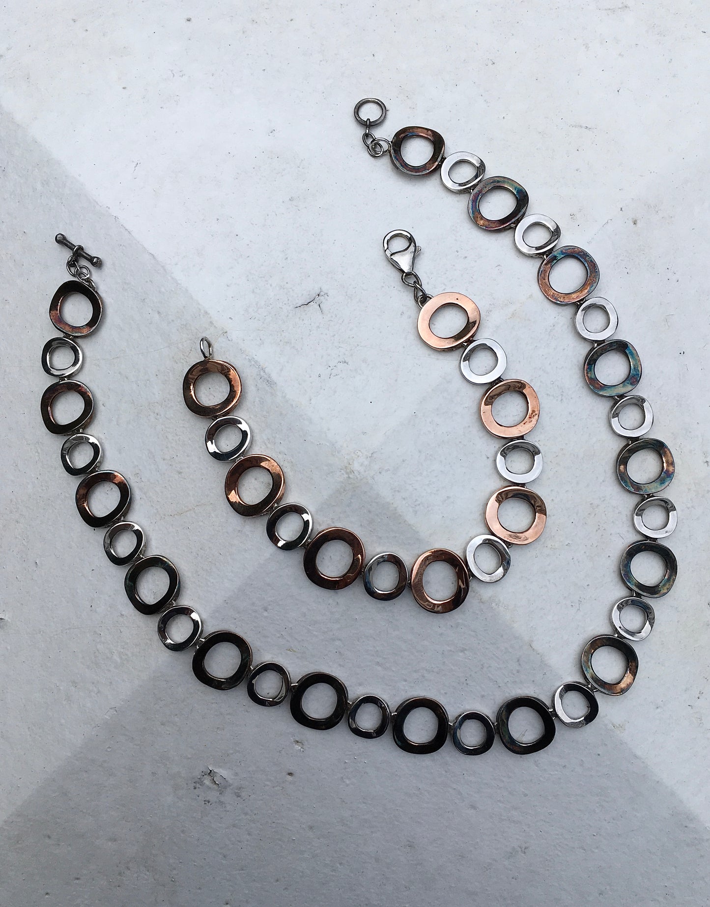 Vintage Sterling Silver & Copper Necklace & Bracelet Set