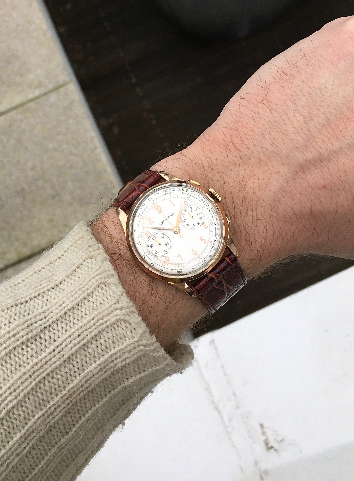 Vintage 1950s 18k Rose Gold Leonidas Chronograph