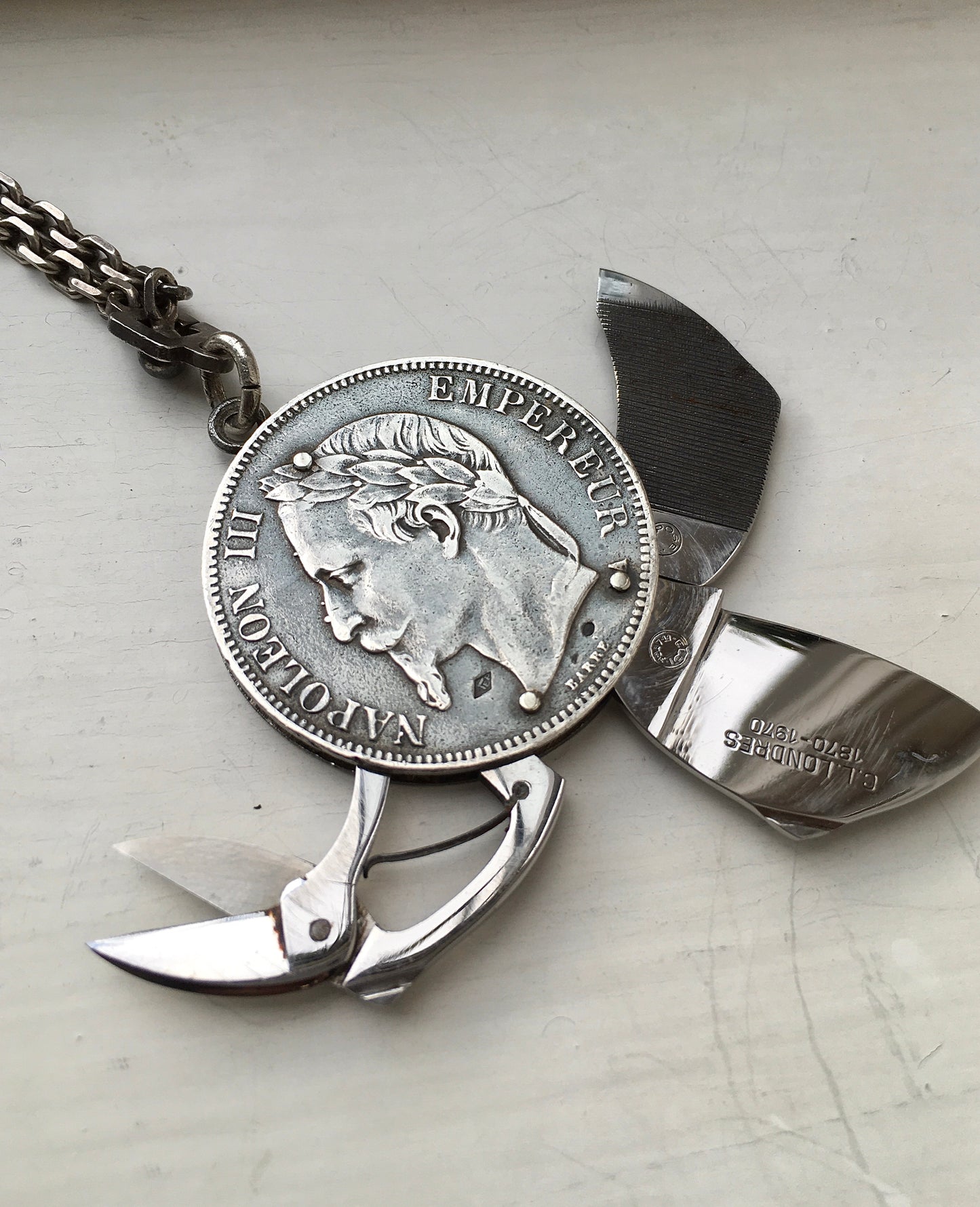 Silver Eloi Pernet 5 Franc Coin Knife