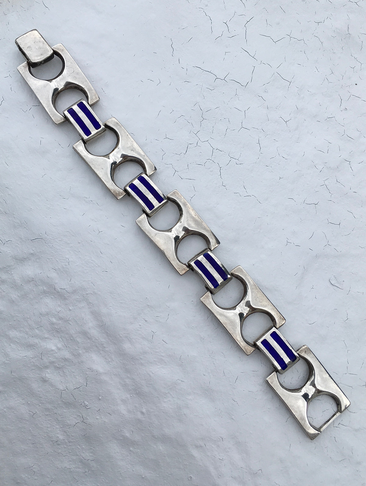 Vintage 1970s Sterling Silver Enamel Bracelet