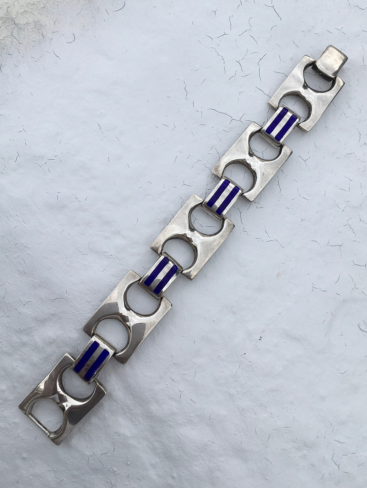Vintage 1970s Sterling Silver Enamel Bracelet