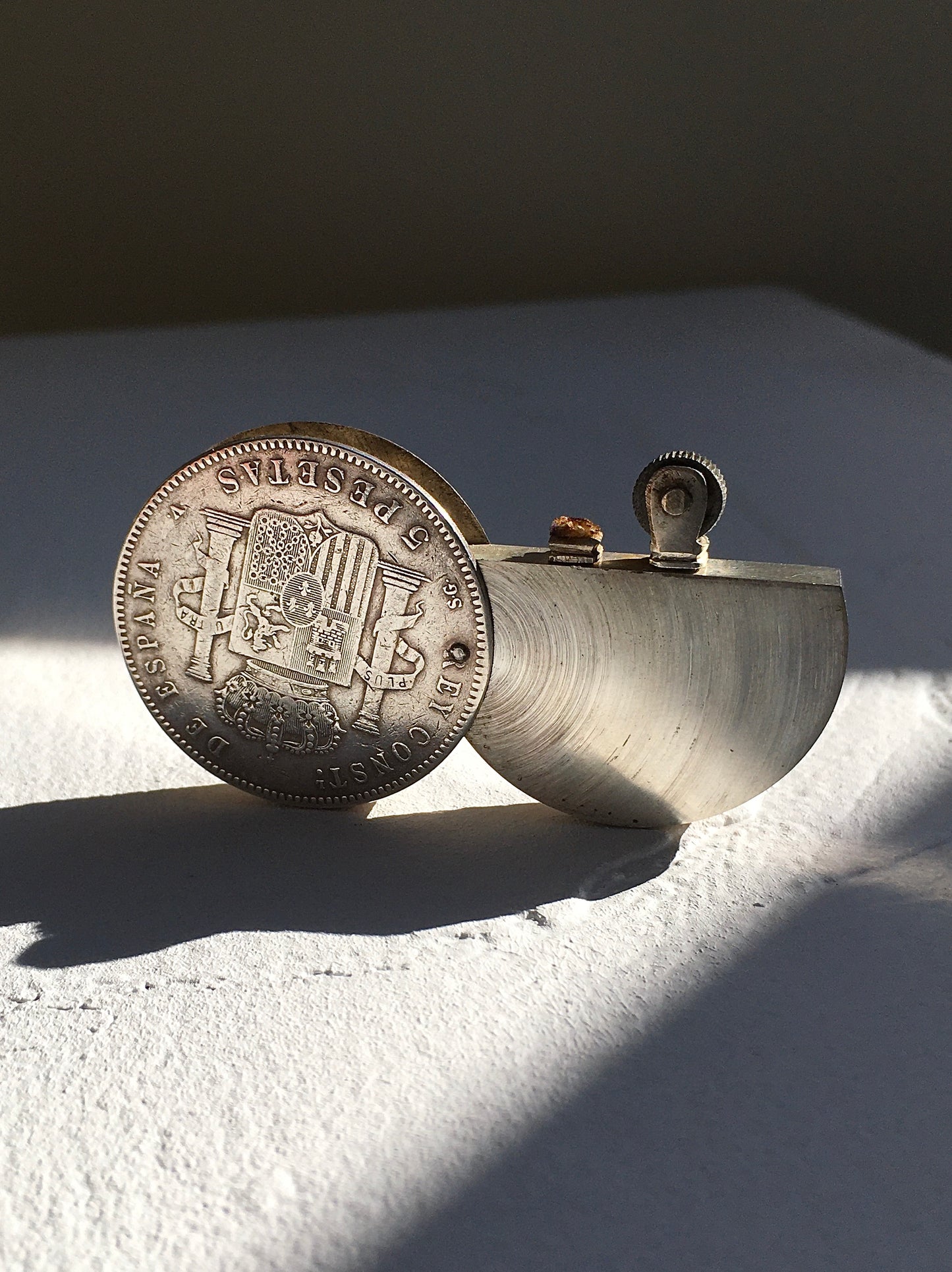Antique Silver Peseta Coin Lighter