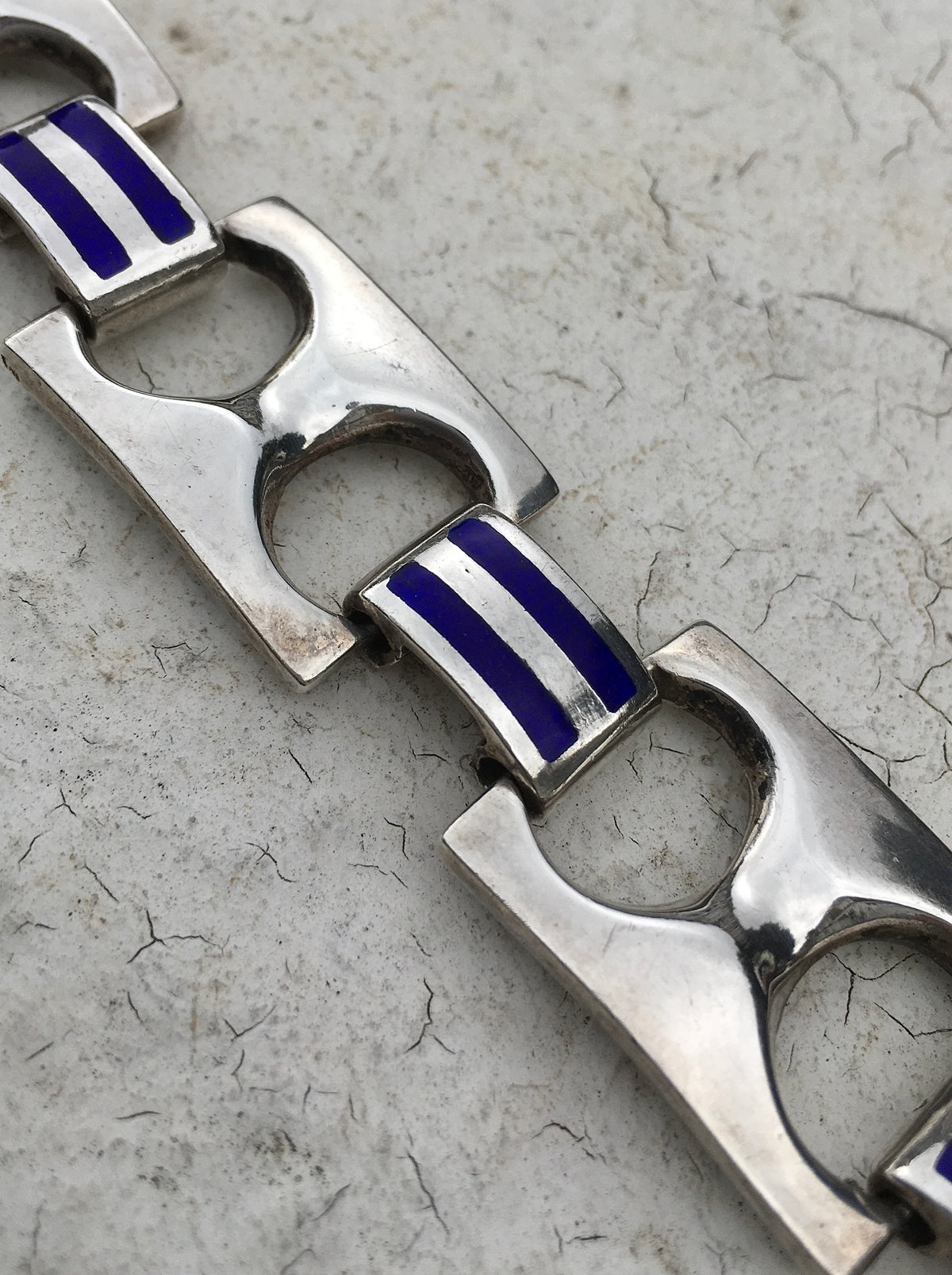 Vintage 1970s Sterling Silver Enamel Bracelet