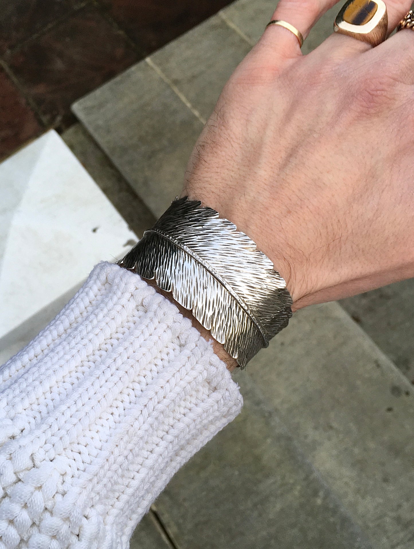 Sterling Silver Feather Bangle
