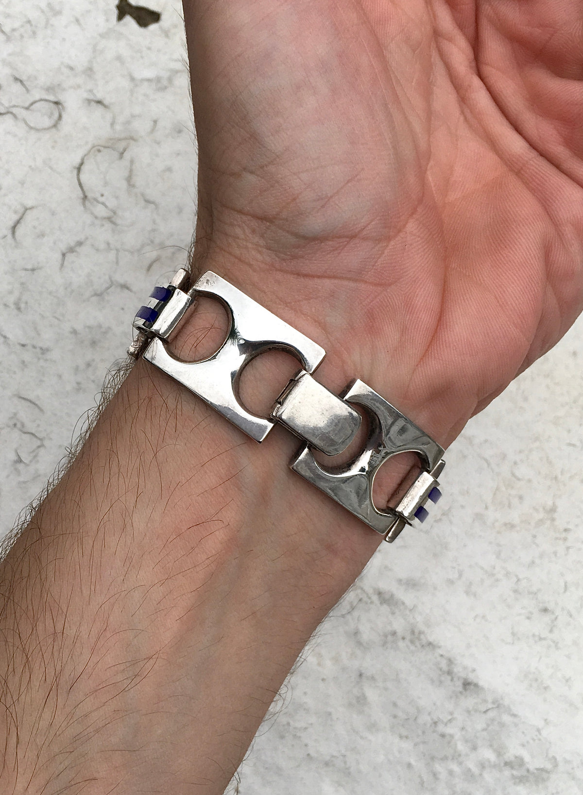Vintage 1970s Sterling Silver Enamel Bracelet