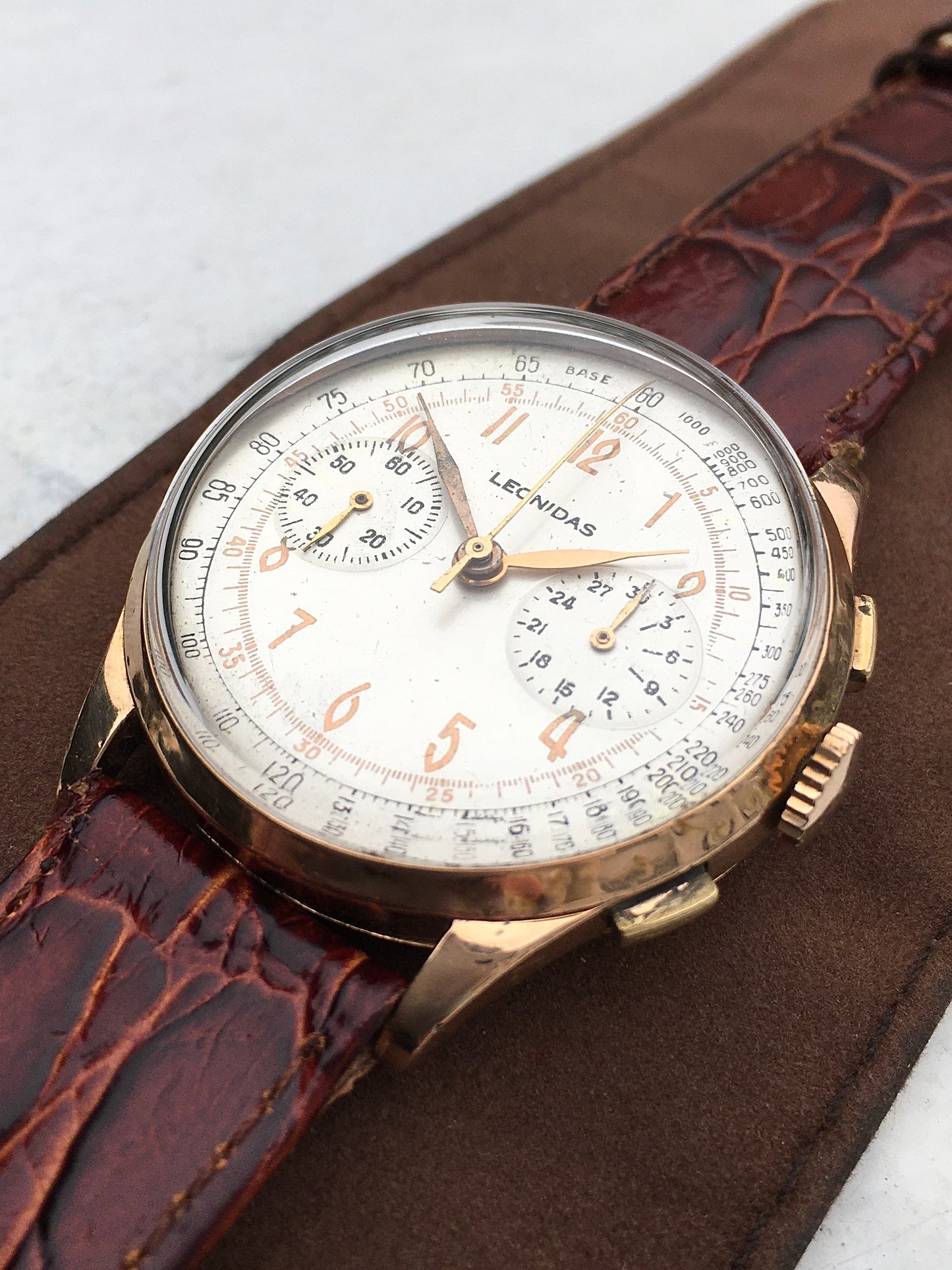 Vintage 1950s 18k Rose Gold Leonidas Chronograph