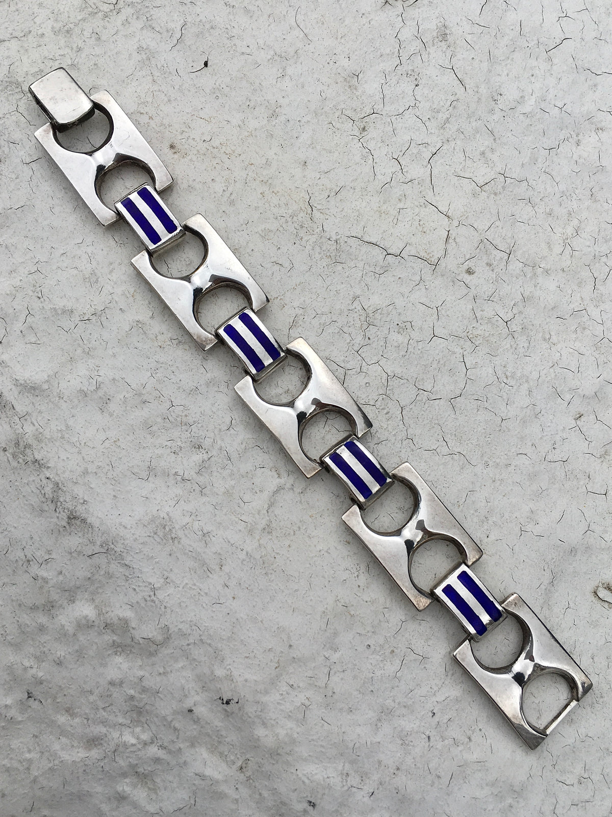 Vintage 1970s Sterling Silver Enamel Bracelet