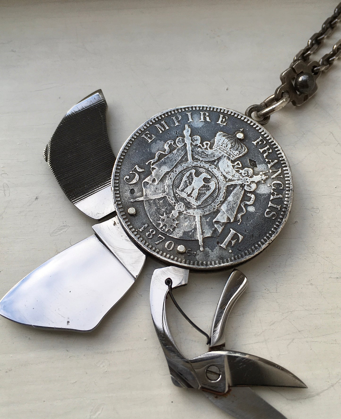 Silver Eloi Pernet 5 Franc Coin Knife