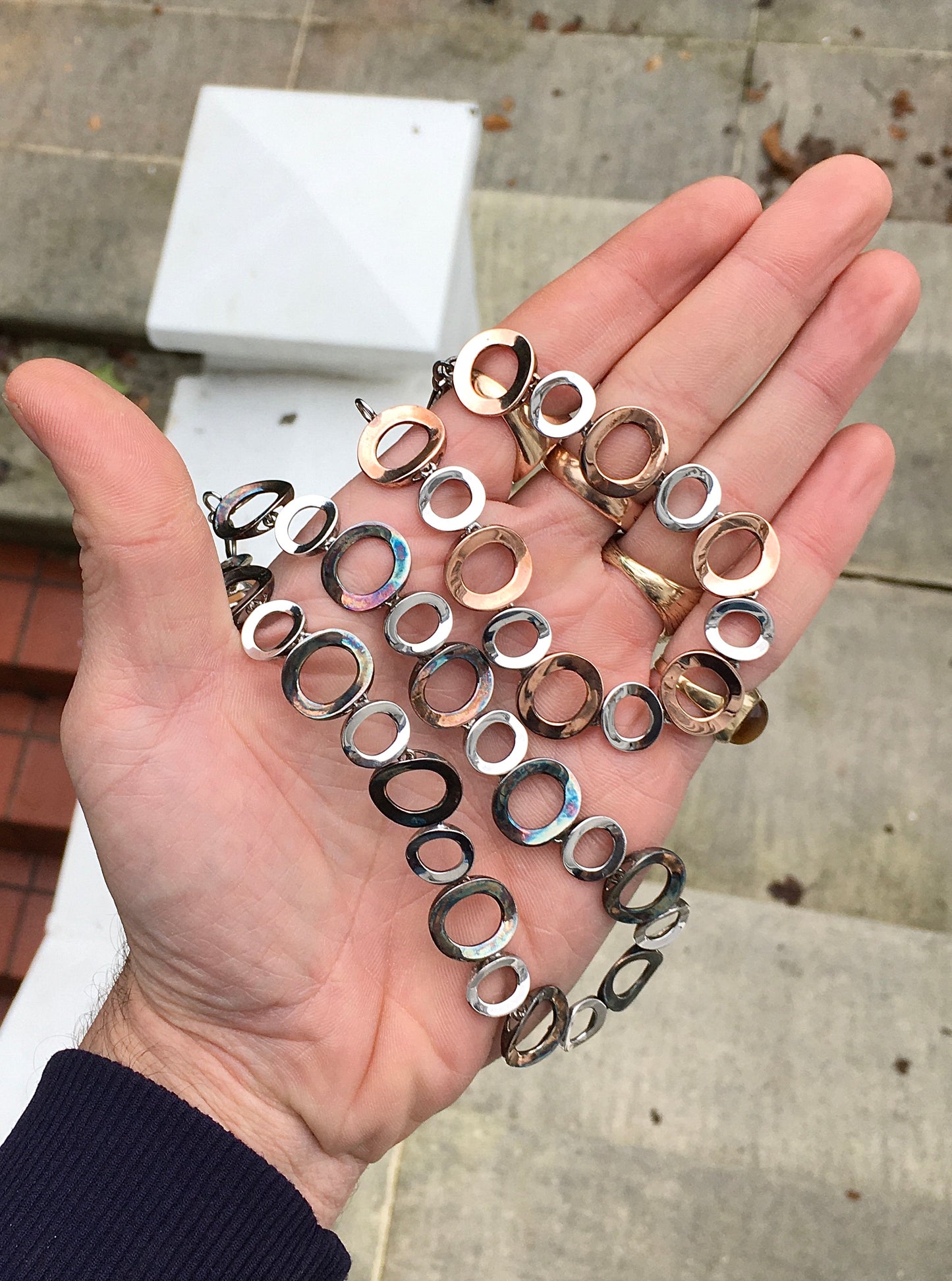 Vintage Sterling Silver & Copper Necklace & Bracelet Set