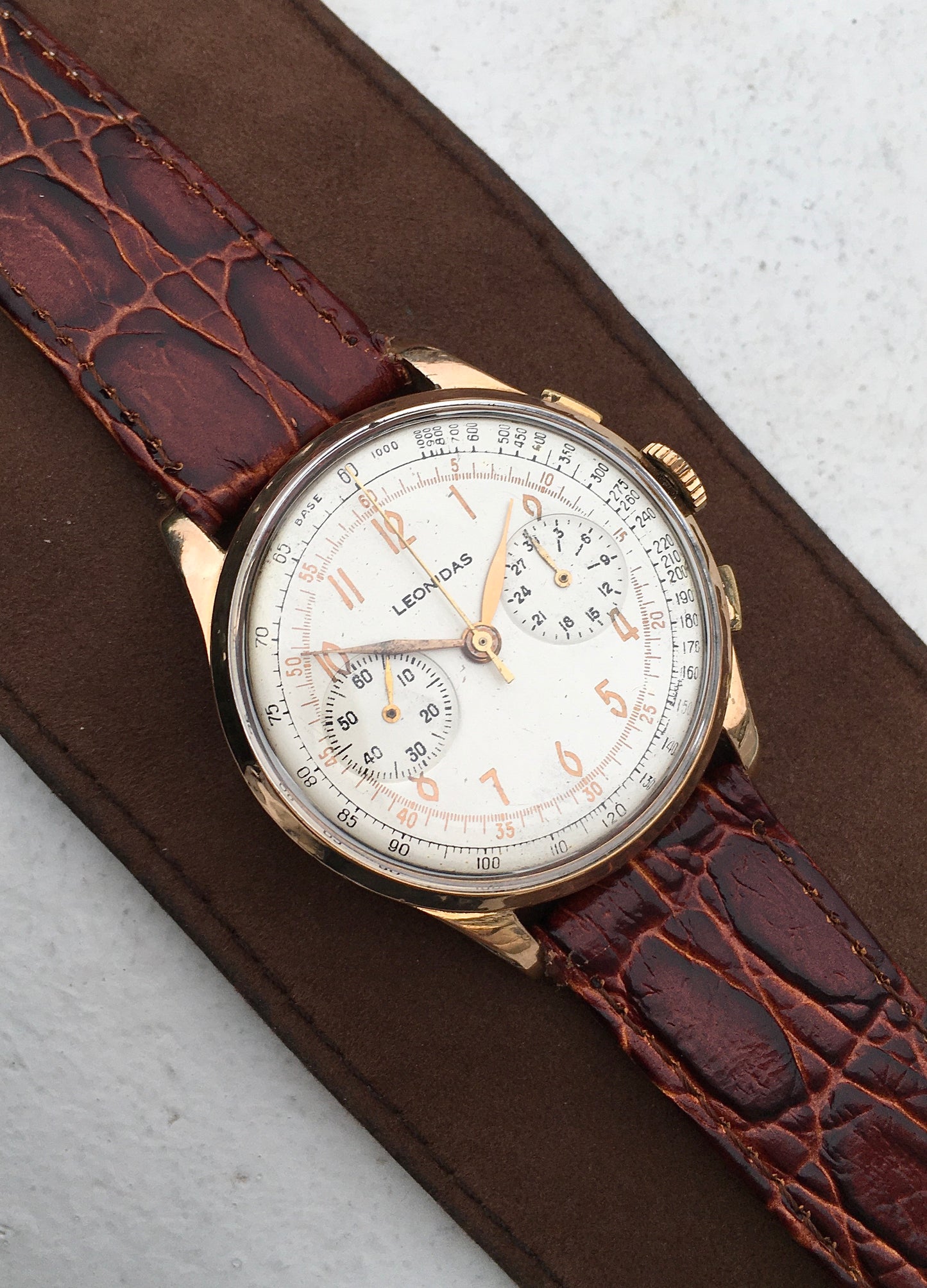Vintage 1950s 18k Rose Gold Leonidas Chronograph