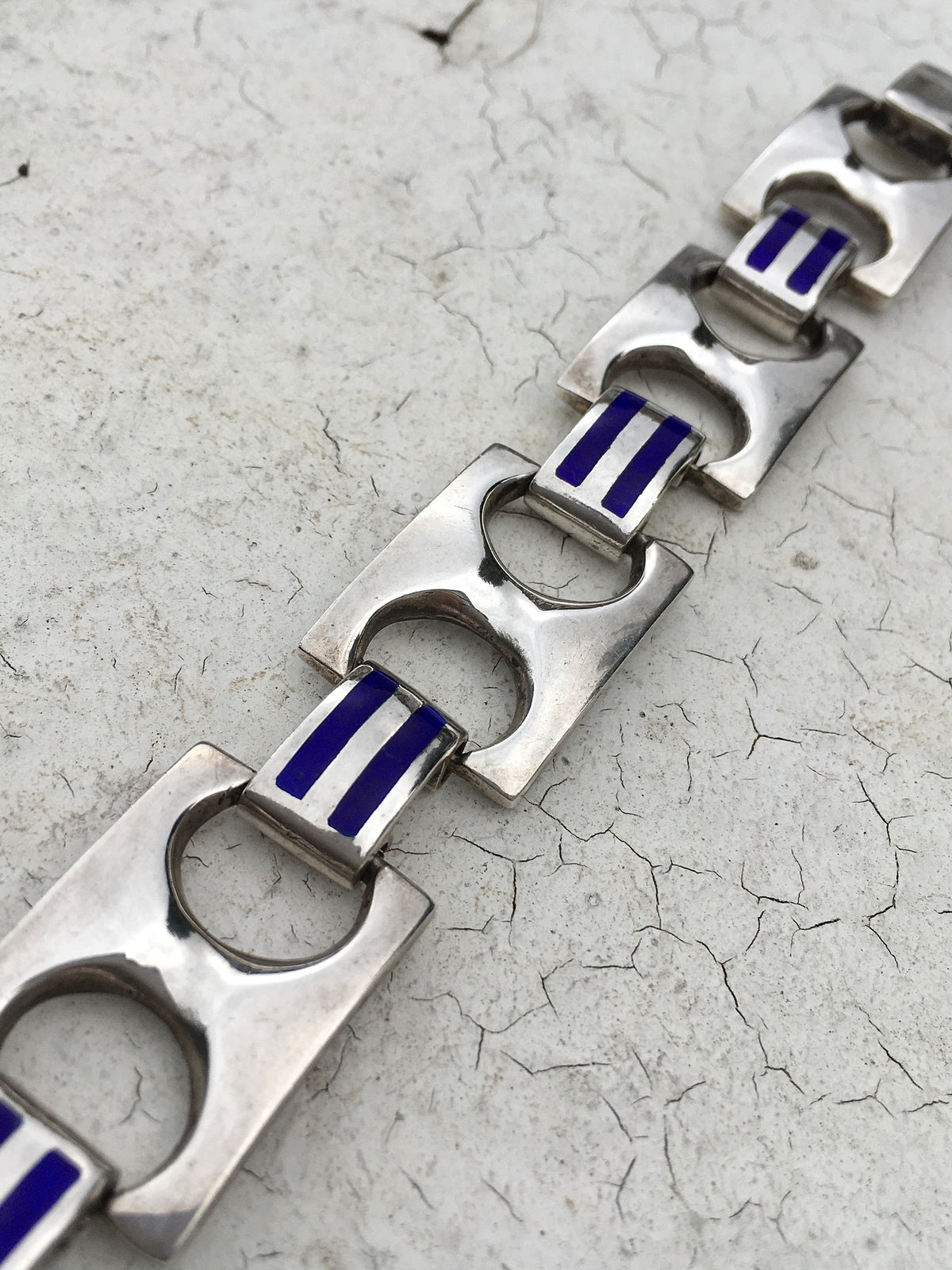 Vintage 1970s Sterling Silver Enamel Bracelet