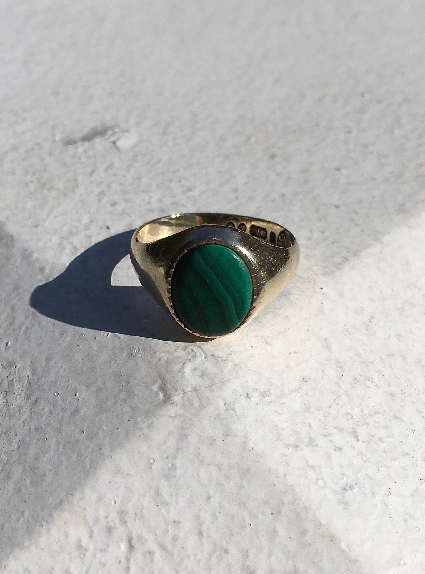 Vintage 1960s 9ct Gold & Malachite Signet