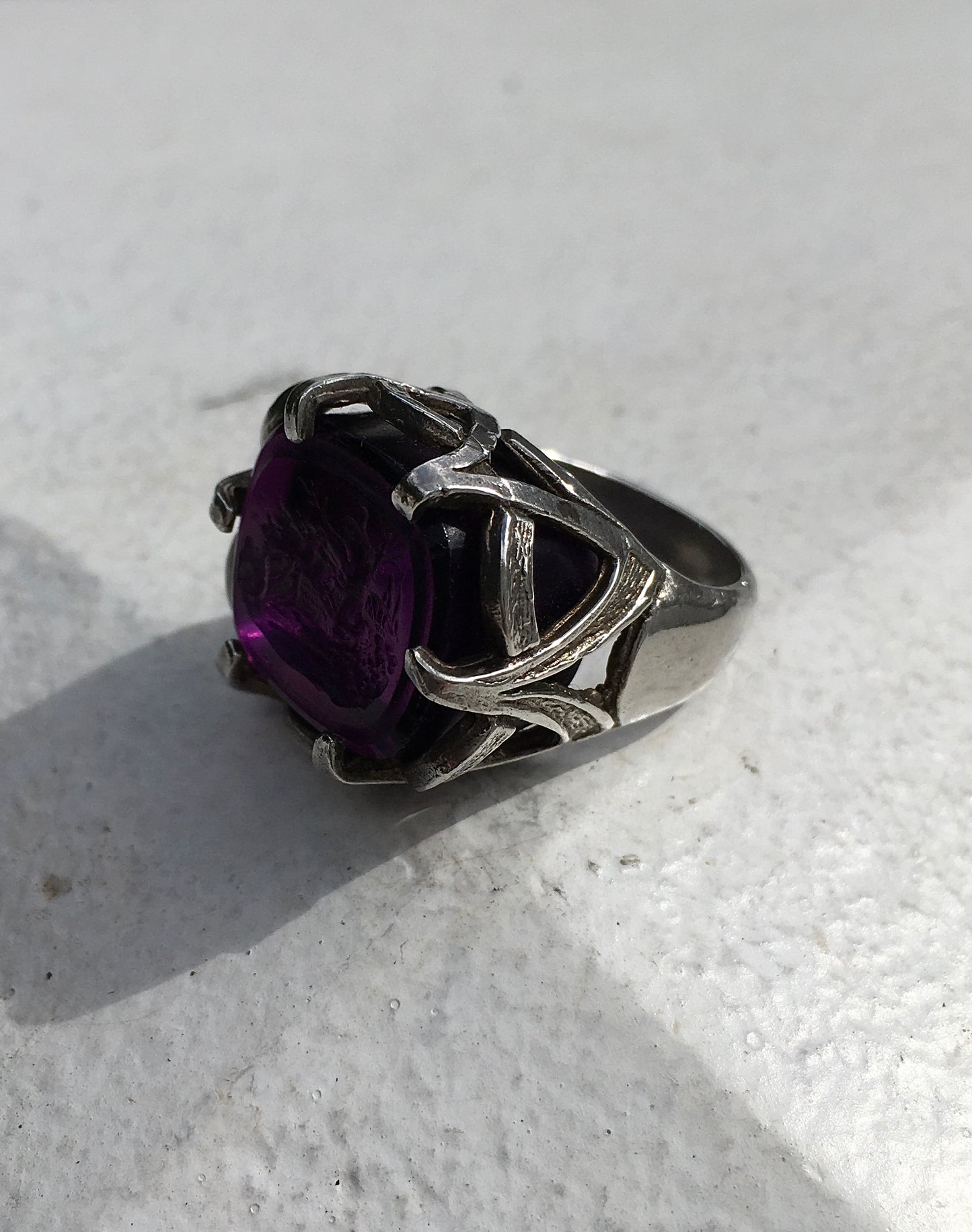 Vintage Silver Amethyst Intaglio Seal Ring