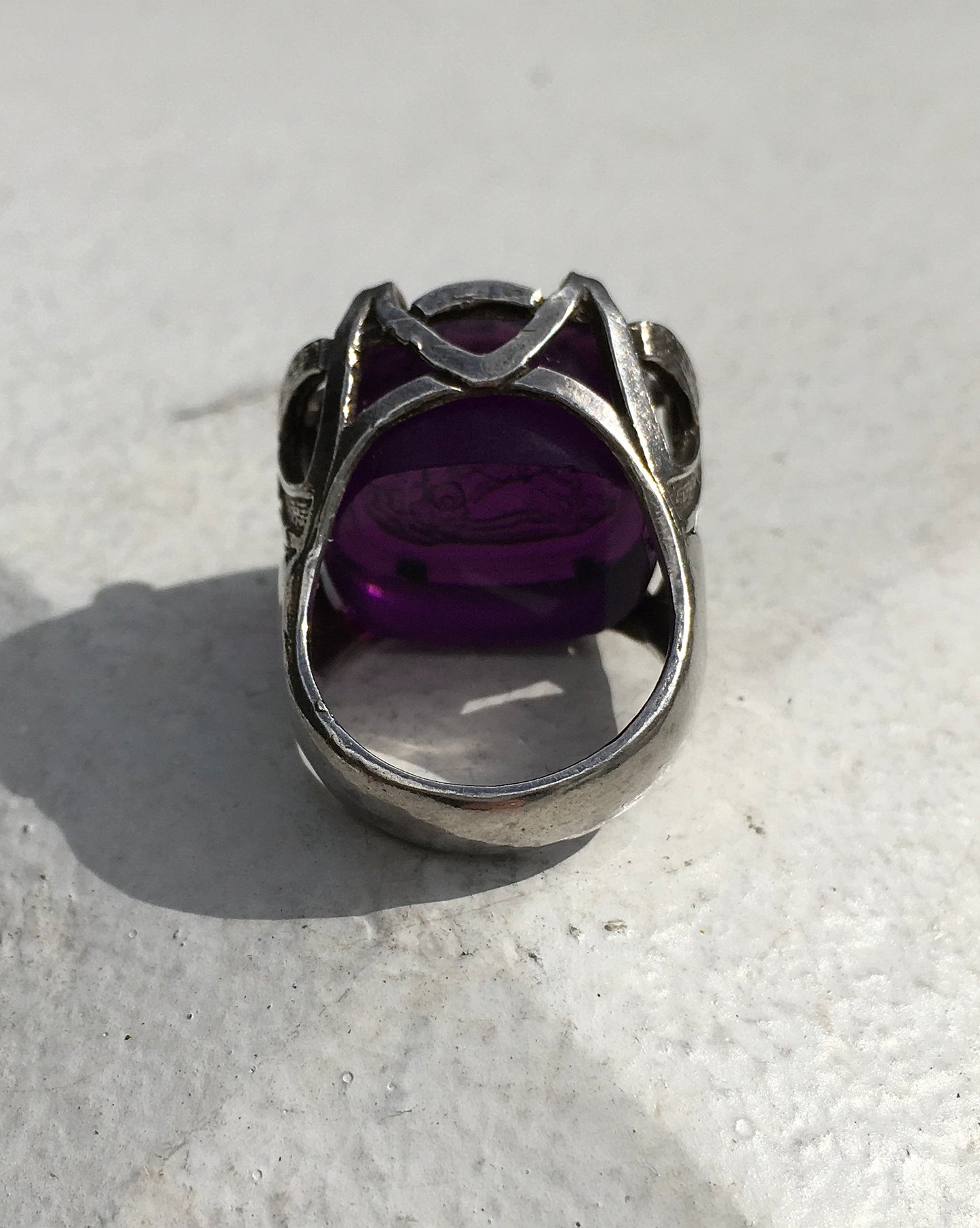 Vintage Silver Amethyst Intaglio Seal Ring