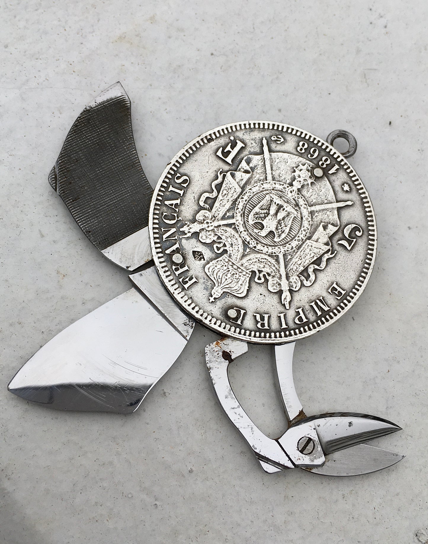 Silver Eloi Pernet 5 Franc Coin Knife