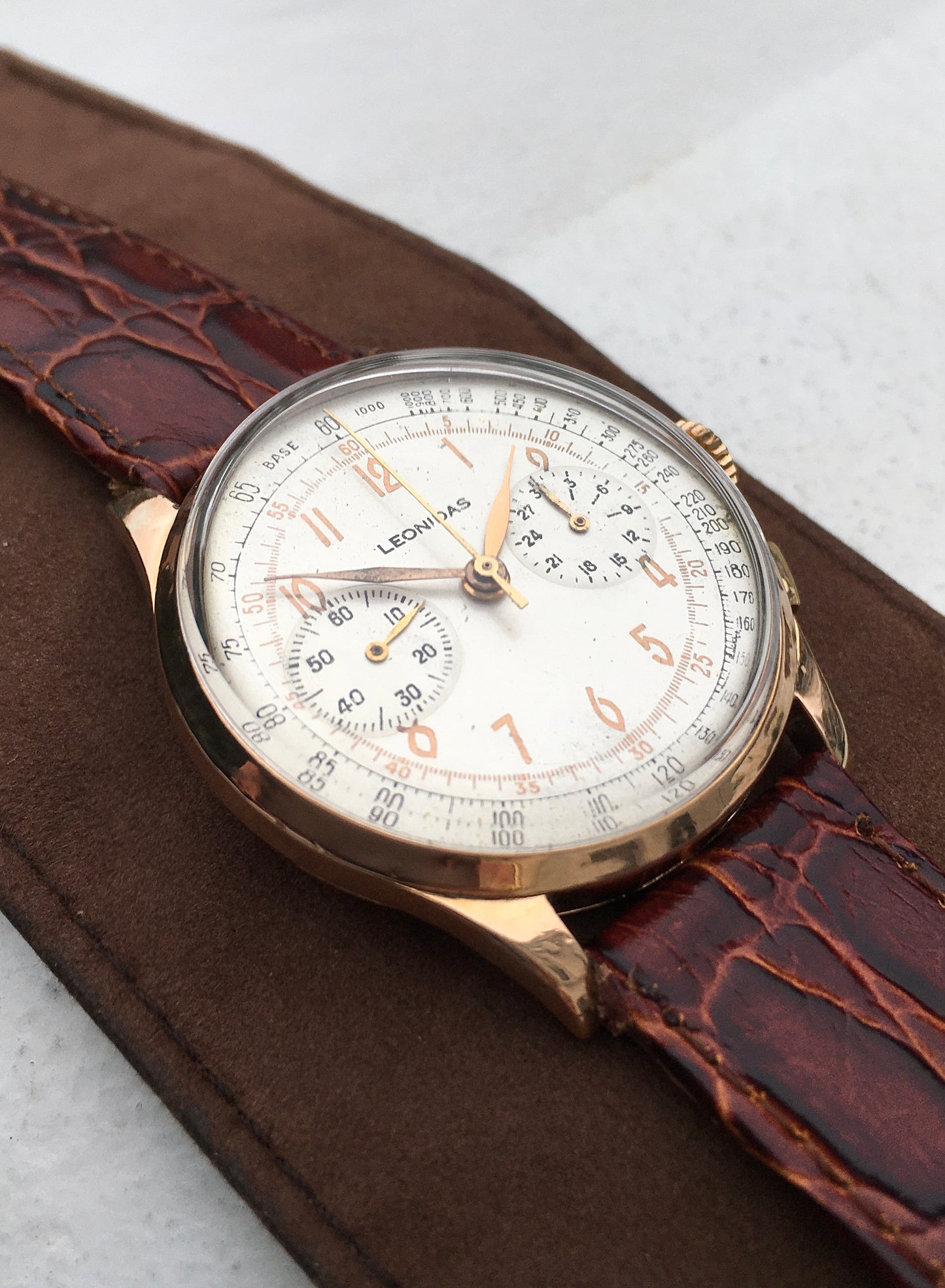 Vintage 1950s 18k Rose Gold Leonidas Chronograph