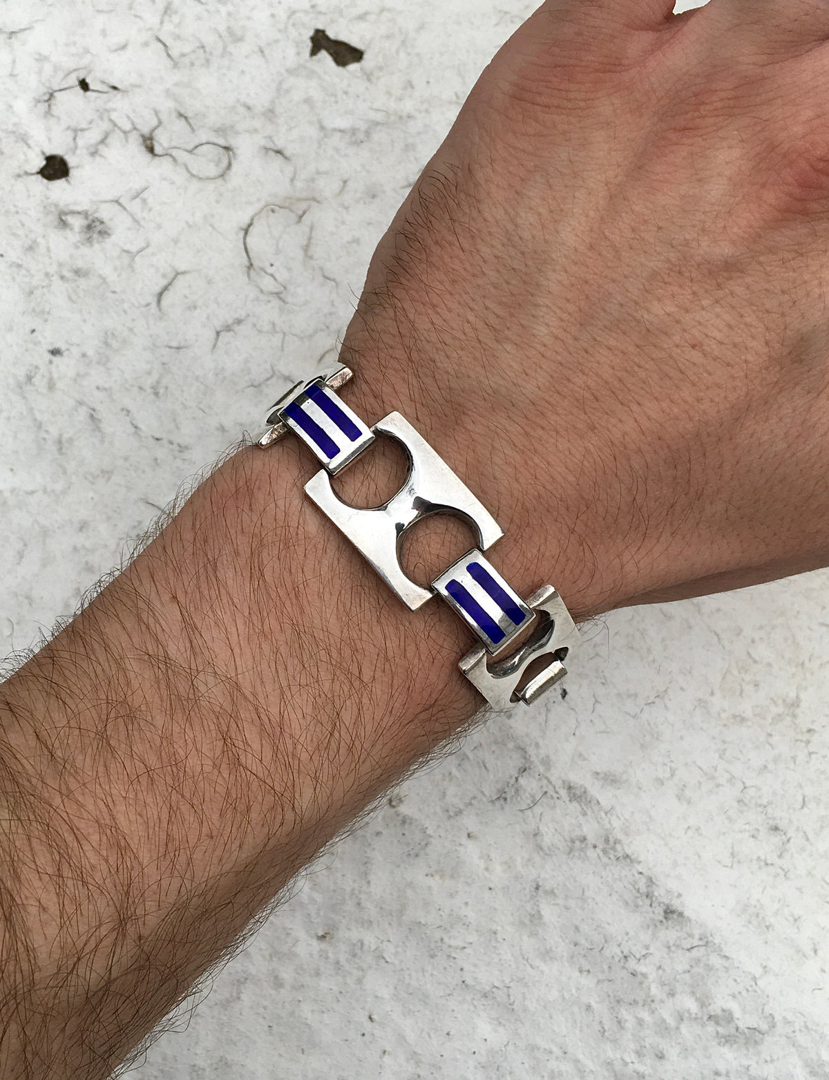 Vintage 1970s Sterling Silver Enamel Bracelet