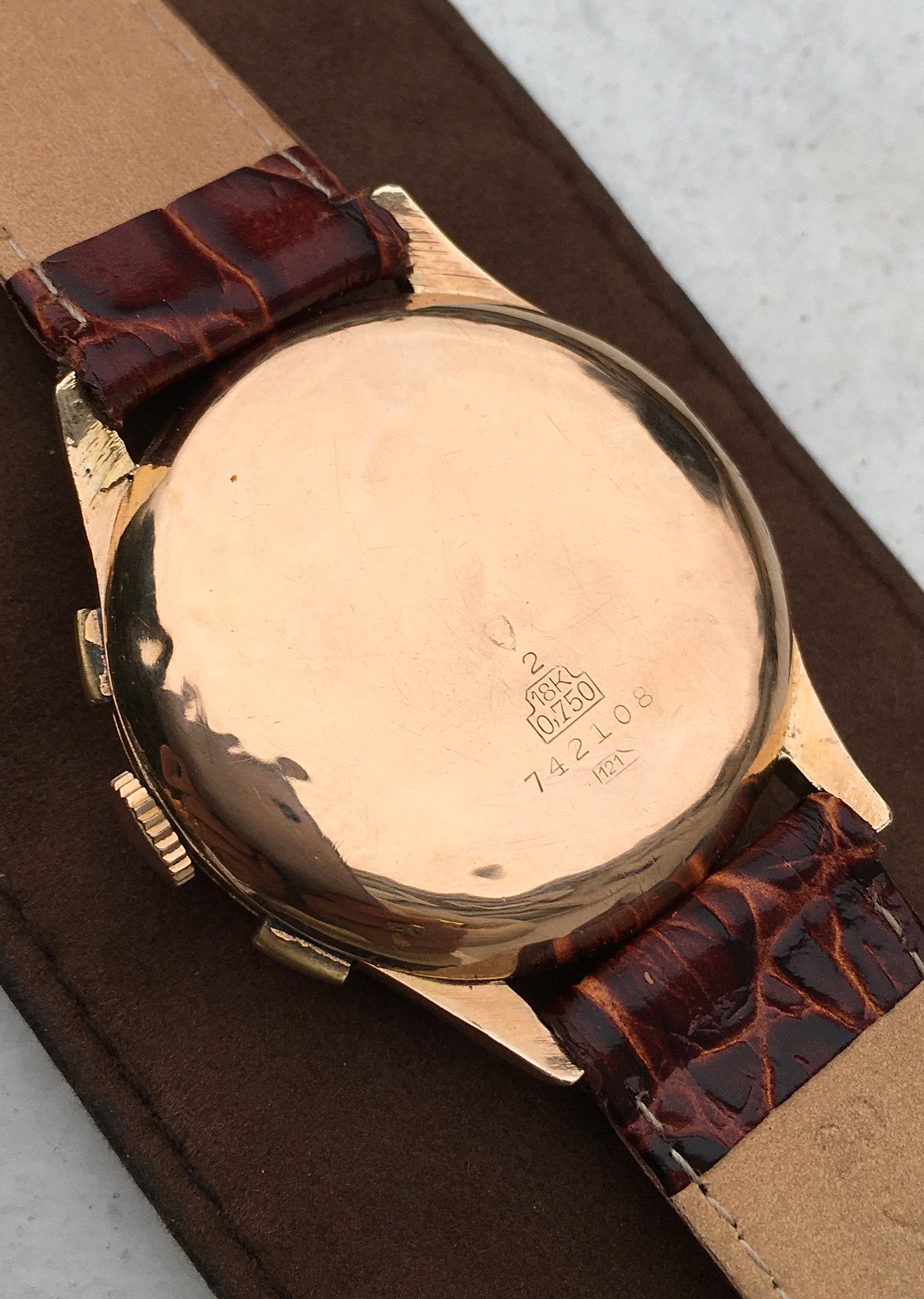 Vintage 1950s 18k Rose Gold Leonidas Chronograph