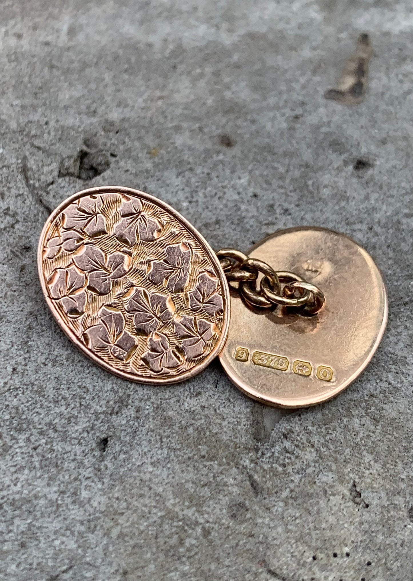 9ct Gold ‘Leaf Etched’ Cufflinks