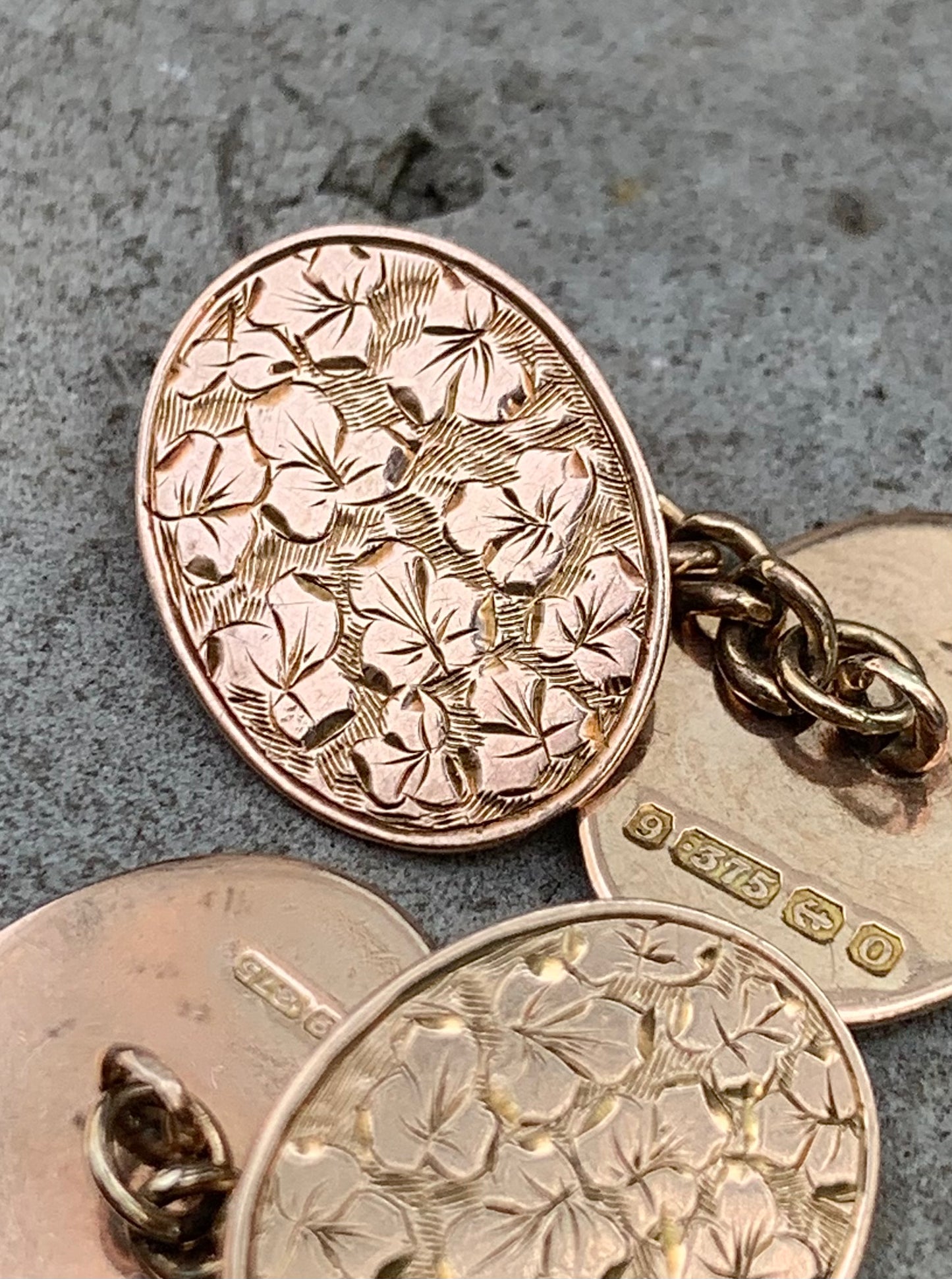 9ct Gold ‘Leaf Etched’ Cufflinks